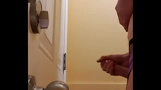 Sexy CD lingerie jerking outside